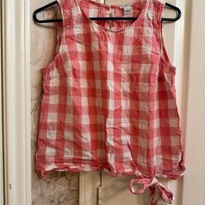 J. Crew Coral and White Gingham Tie-Hem Tank